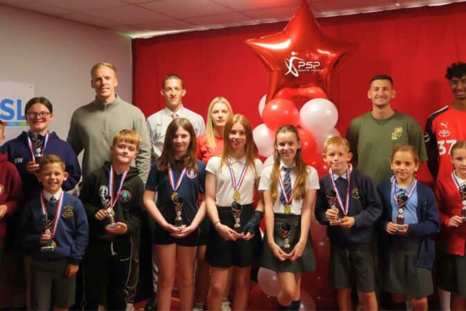 Barnsley FC players join celebration at the Pro-Active School Performance Sports Awards Ceremony