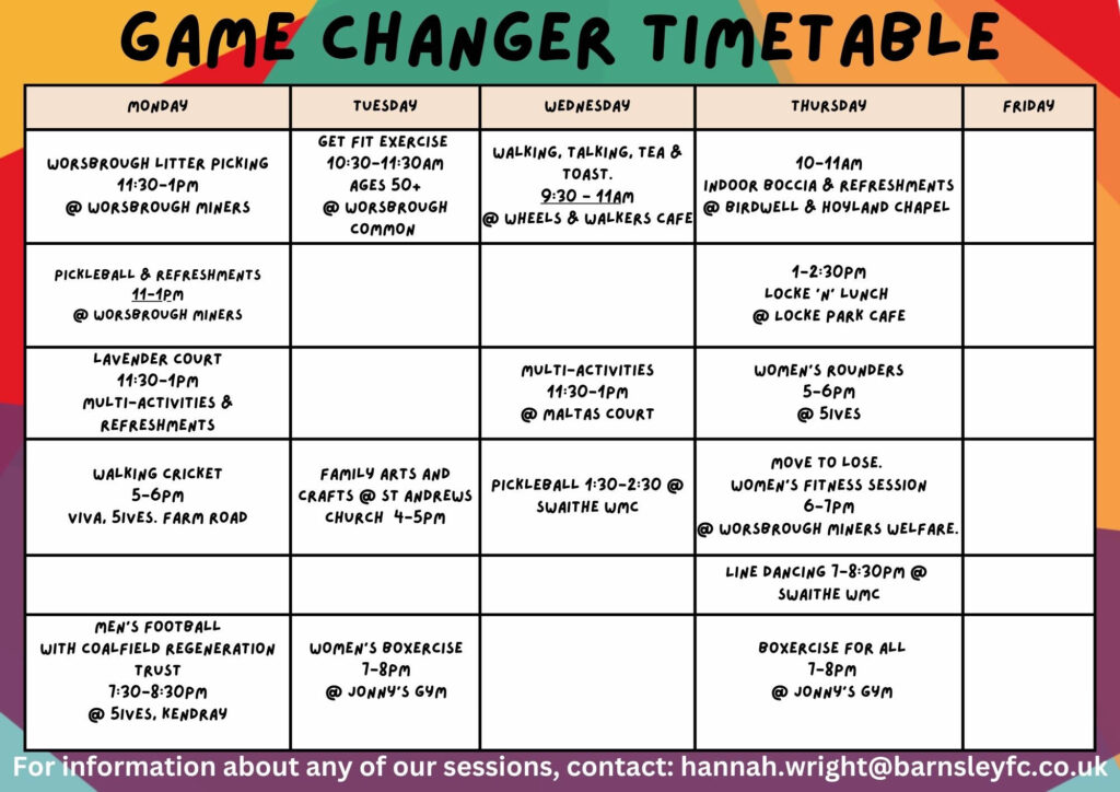 Game Changer Timetable to share 2025